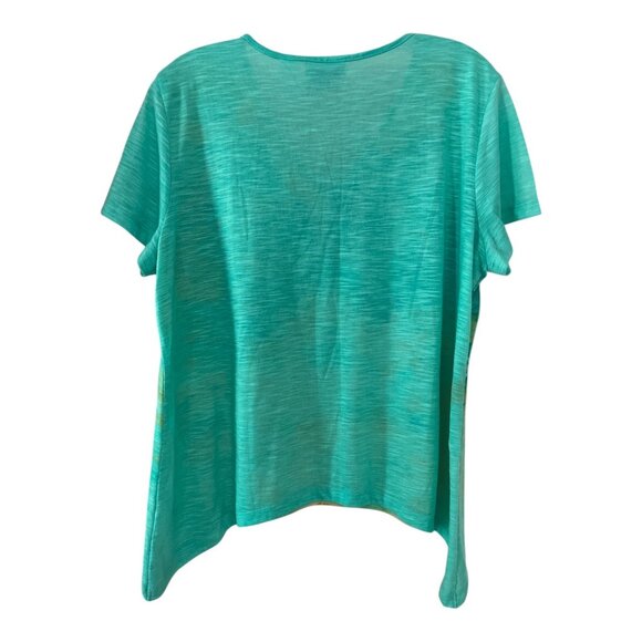 Alfred Dunner Petite Large Butterfly Floral Embellished Short Sleeve Top – Aqua - Picture 3 of 6